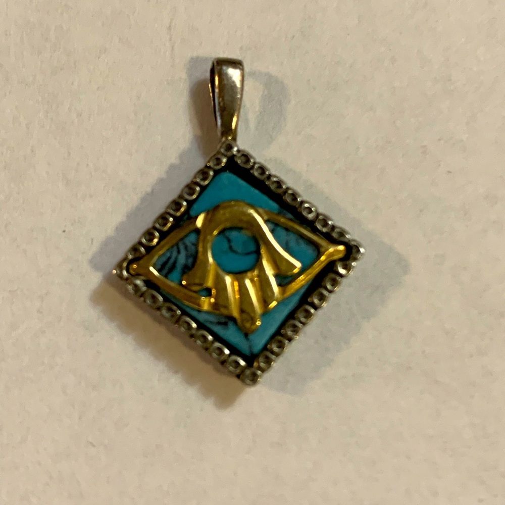 925 Sterling Silver and Turquoise  Hamsa Pendant